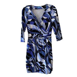 J. McLaughlin Dress Blue White Printed V-Neck Sheath XS